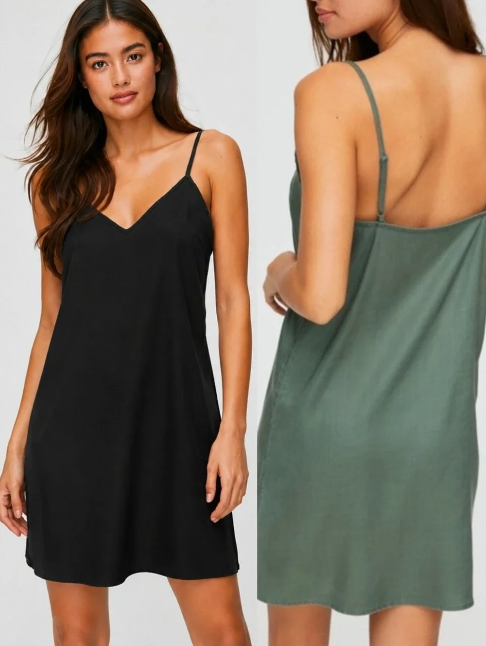 Aritzia TNA Yirrell Black Lyocell Slip Mini Dress Adjustable Straps Size L - Picture 1 of 4